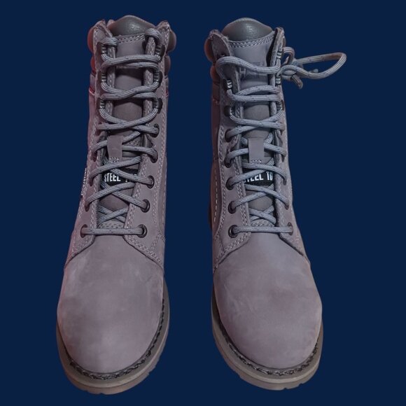 Caterpillar Womens Echo Steel Toe Work Boots Leather Upper Gray Sz 5,5 - Picture 2 of 16